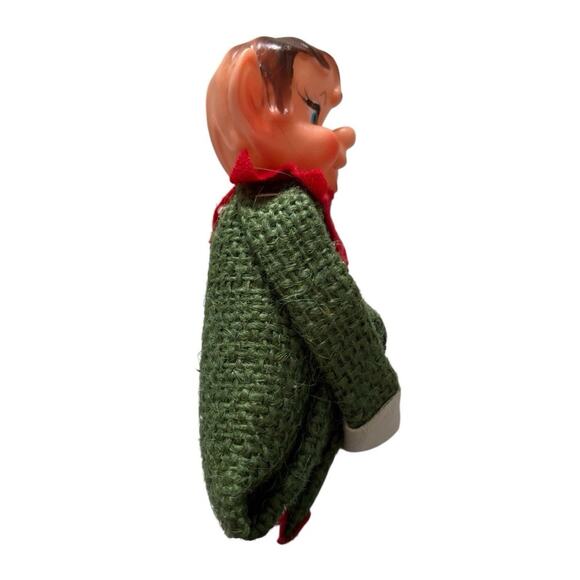 Herman Pecker Christmas Elf Knee Hugger Green Jumpsuit Straw Filled Shelf Sitter - Picture 5 of 9
